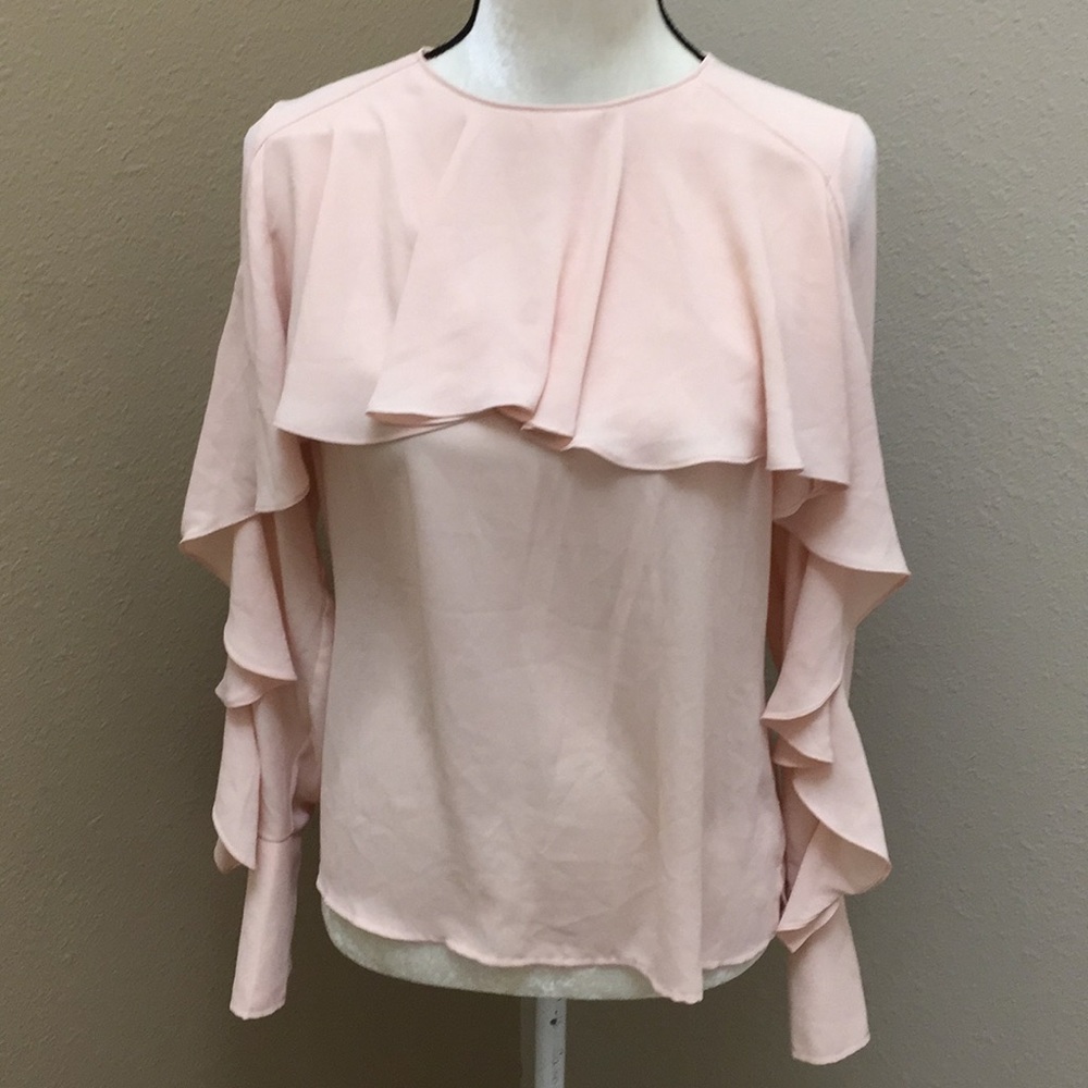 Peach button back ruffle sleeve